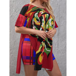 MADRAS RED CHWITY Women's Drop-Shoulder T-Shirt with Side Split and Shorts (Plus Size)