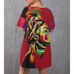 MADRAS RED CHWITY Women's Drop-Shoulder T-Shirt with Side Split and Shorts (Plus Size)