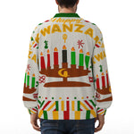 HAPPY KWANZAA WHT Unisex V-neck Knitted Fleece Cardigan With Button Closure