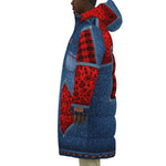 DENIM RED Unisex Long Down Jacket