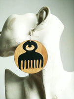 6CM black color laser cut Adinkra Duafe comb symbols Wooden earrings for women