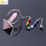 Reiki Healing 7 Chakra Natural Stone Pendulum for Dowsing Hexagonal Pyramid White Pink Crystal Obsidian Pendants