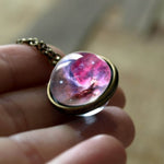 Nebula Galaxy Double Sided Pendant Necklace Glass Art Picture Handmade Statement Necklace
