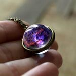 Nebula Galaxy Double Sided Pendant Necklace Glass Art Picture Handmade Statement Necklace